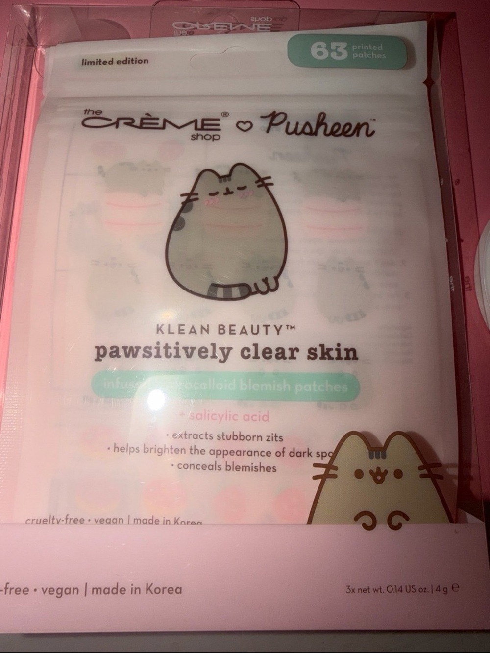 Klean Beauty Pawsitively Clear Skin Pusheen Clear Patch Pack - Pink